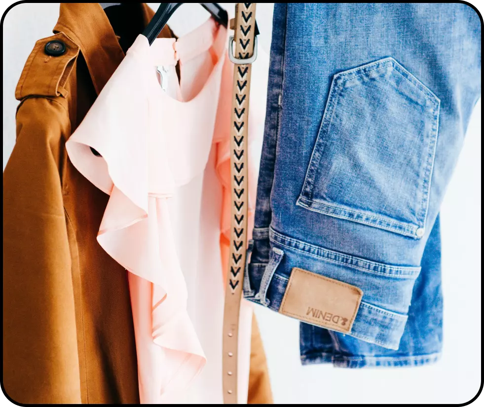 hanging jeans dress jacket and belt
