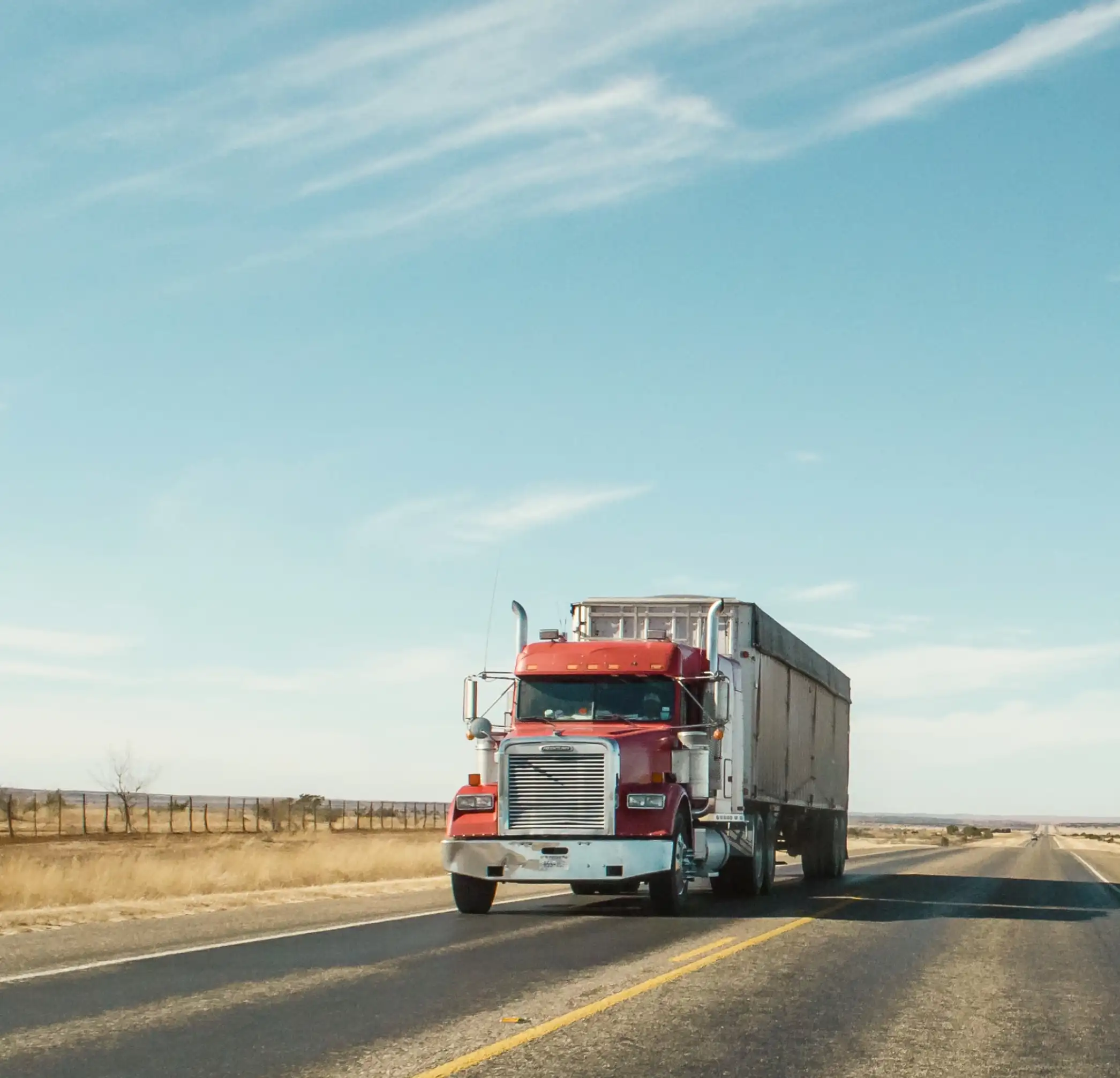 a truck with a red cab