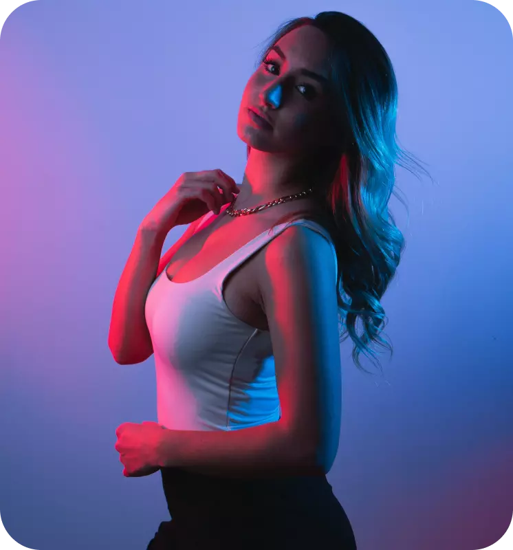a girl in a white T-shirt