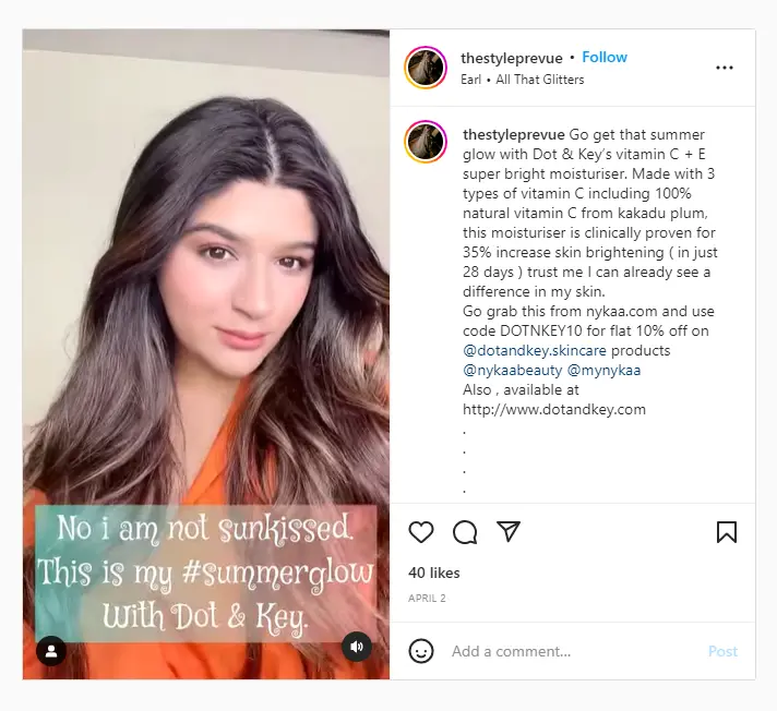 Example of offer deals on Instagram