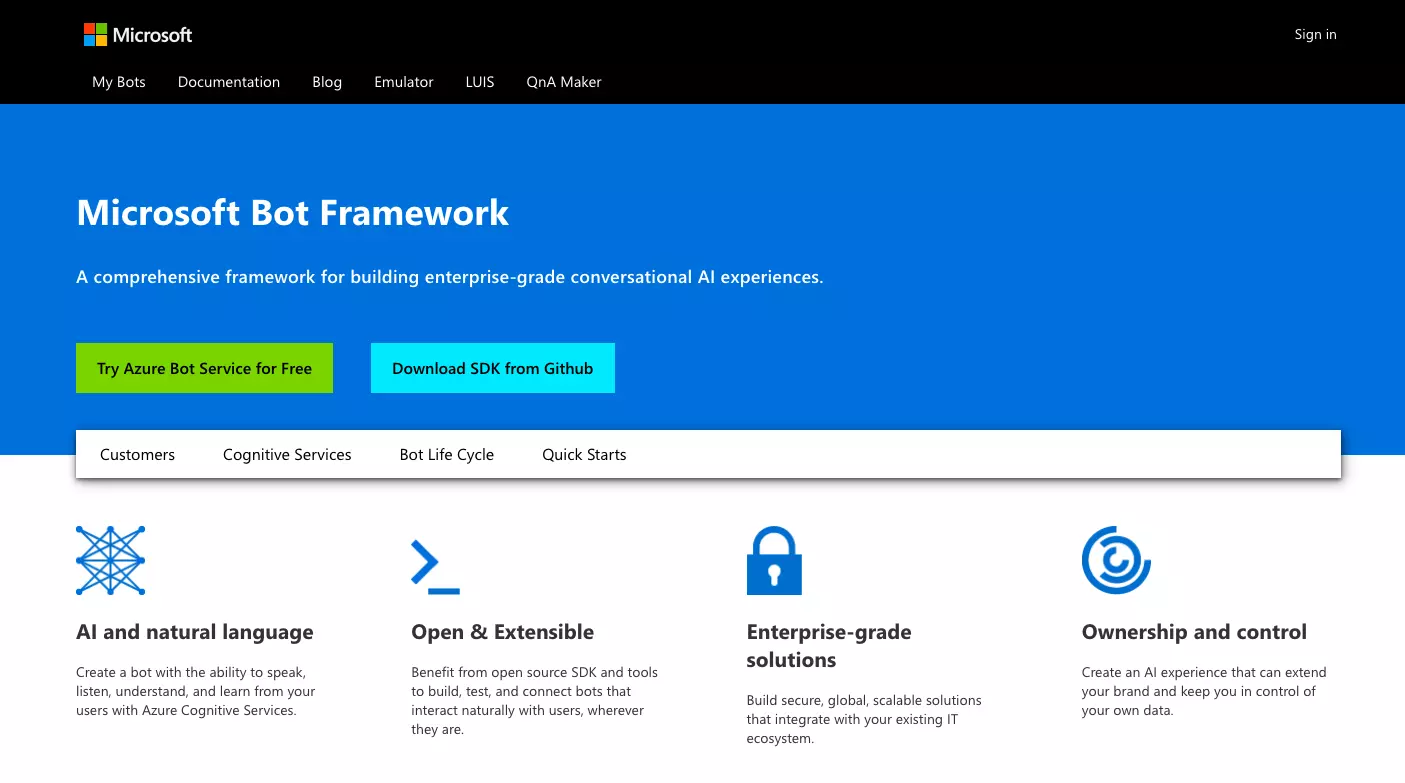 Main website of dev.botframework.com