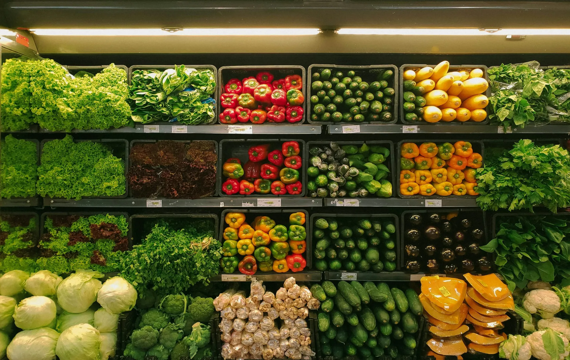 Vegetable shelf in the supermarket