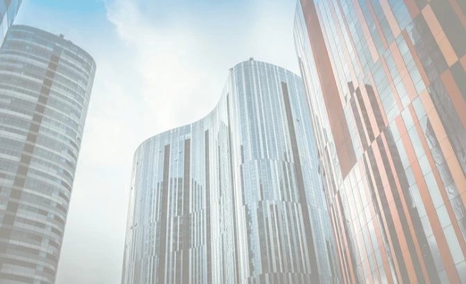 Glass skyscrapers with a streamlined shape