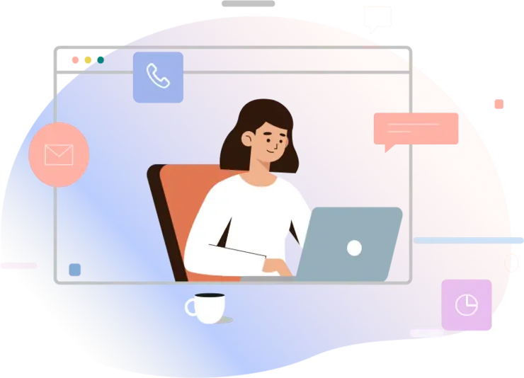 the girl sits in a chair and works on a laptop