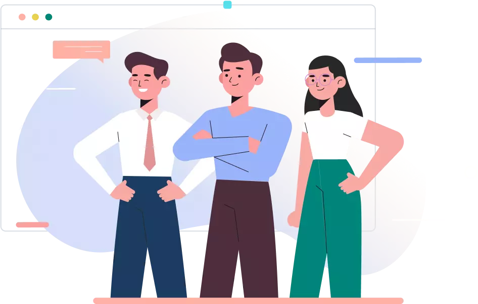 two guys and a girl are standing and smiling