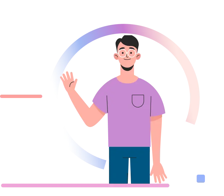 a man in glasses waves his hand