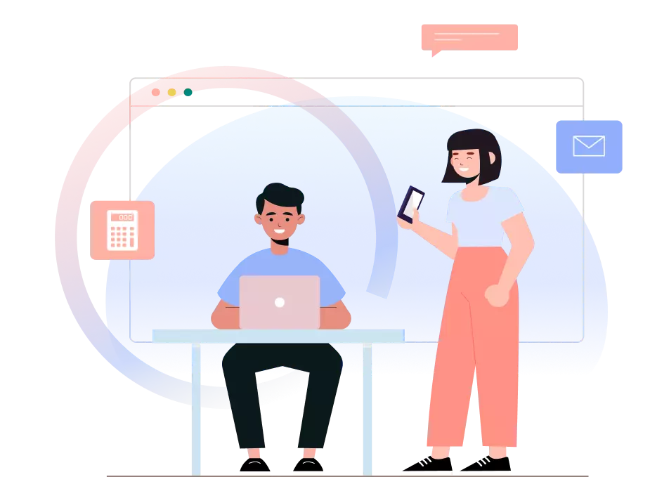 a guy is sitting at a PC and a girl is next to him