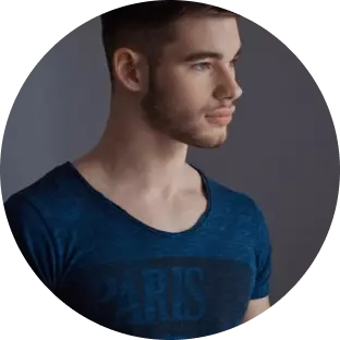 a guy in a blue t-shirt
