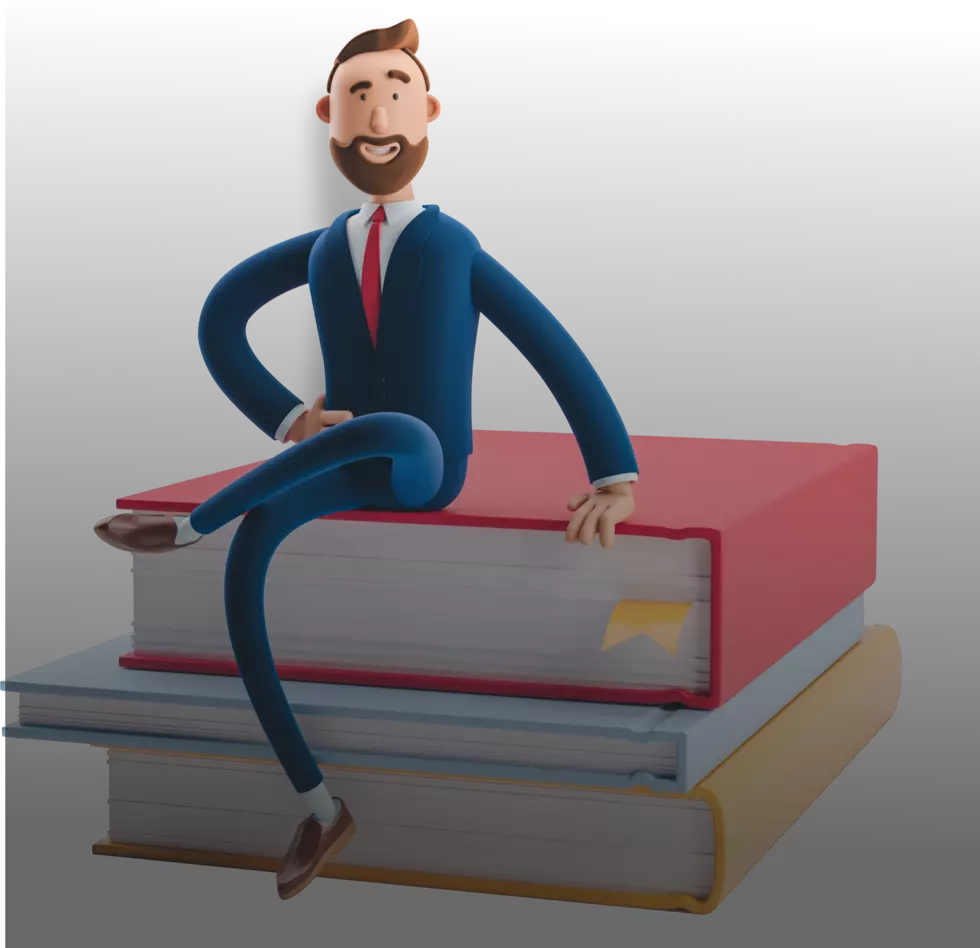 muž sedí na knihách