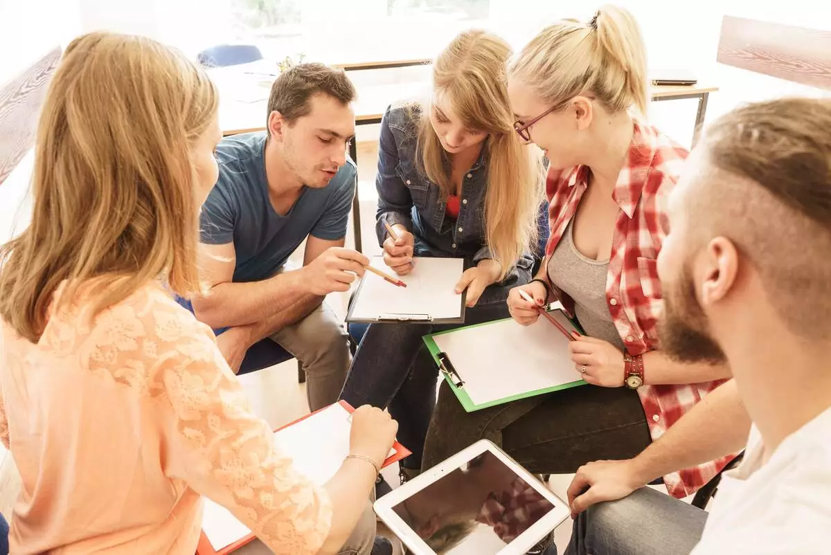 group of people studying