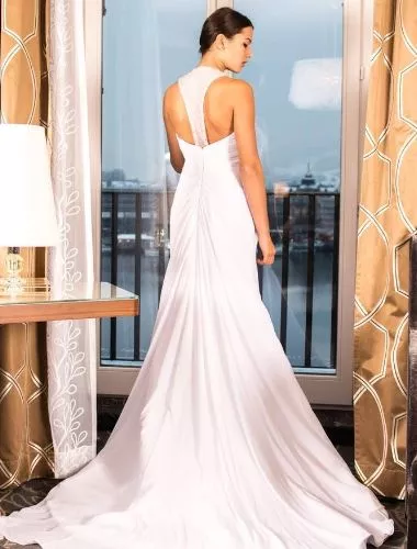 a girl in a long white dress