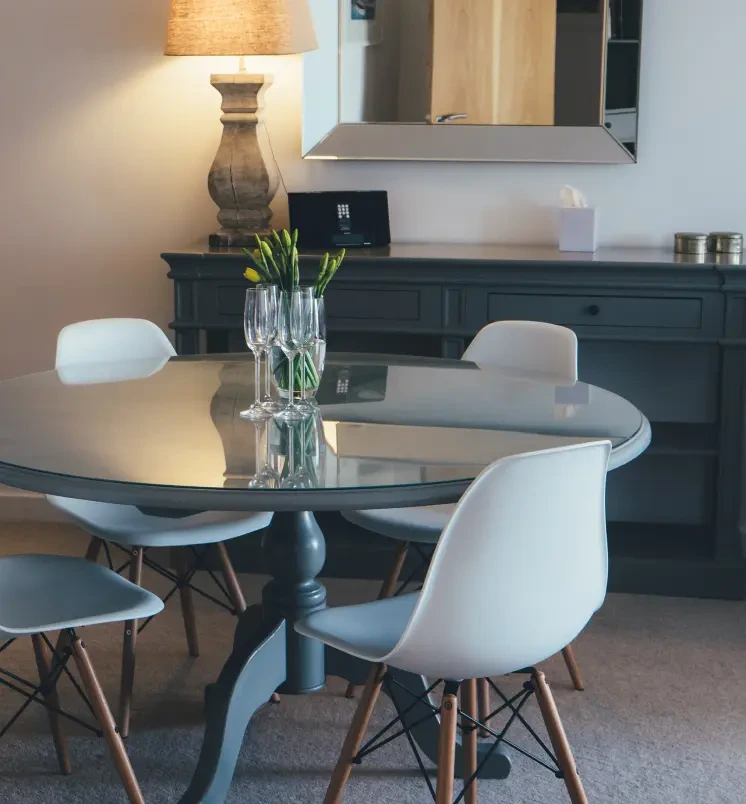 Table with chairs and glasses