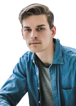 A man in a blue jacket