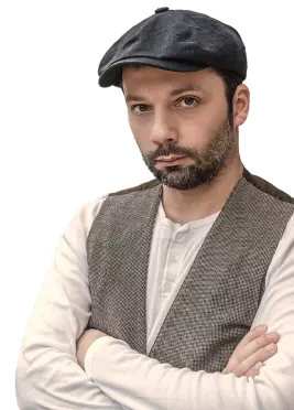 a man in a black hat