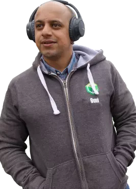 A man in a blue jacket