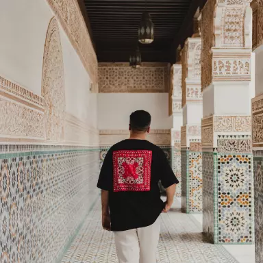 a man walks down the hall