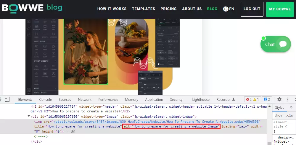 Completamento dell'attributo ALT nel codice della pagina