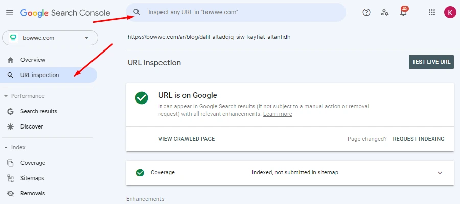 Indicizzazione della pagina di Google Search Console