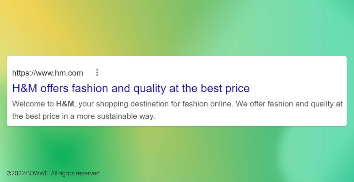 Graphic: Meta description example - H&M