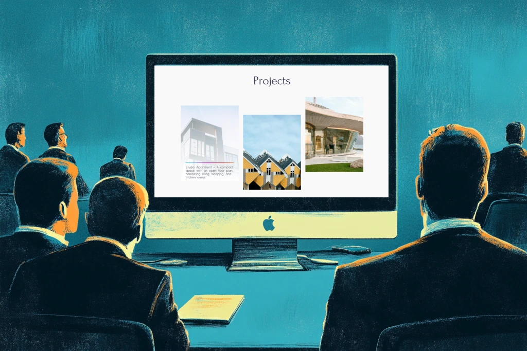 Businessmen looking at business portfolio on computer