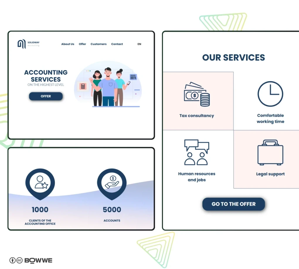 Window browser with portfolio template of accounting firm by BOWWE Portfolio Builder