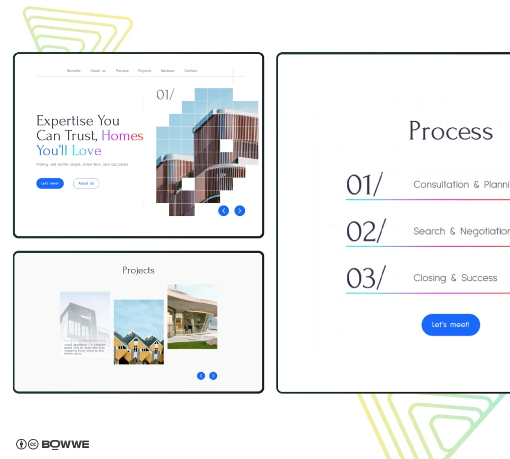 Window browser with portfolio template of real estate firm by BOWWE Portfolio Builder