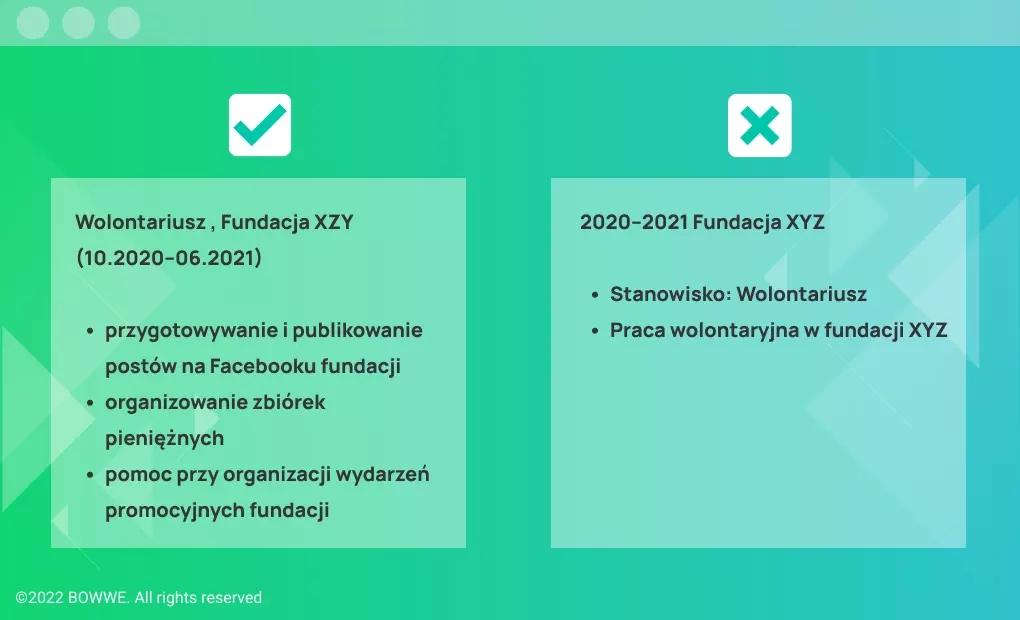 Do&Dont's - Doświadczenie zawodowe, CV Stażysty