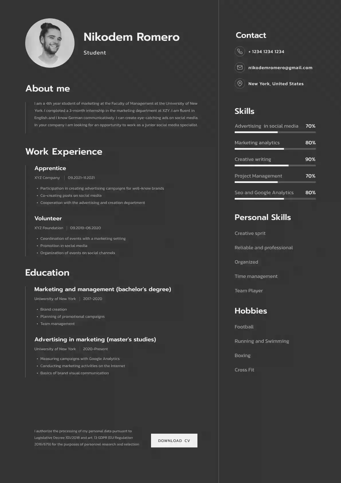 Curriculum Vitae de Trainee - um exemplo