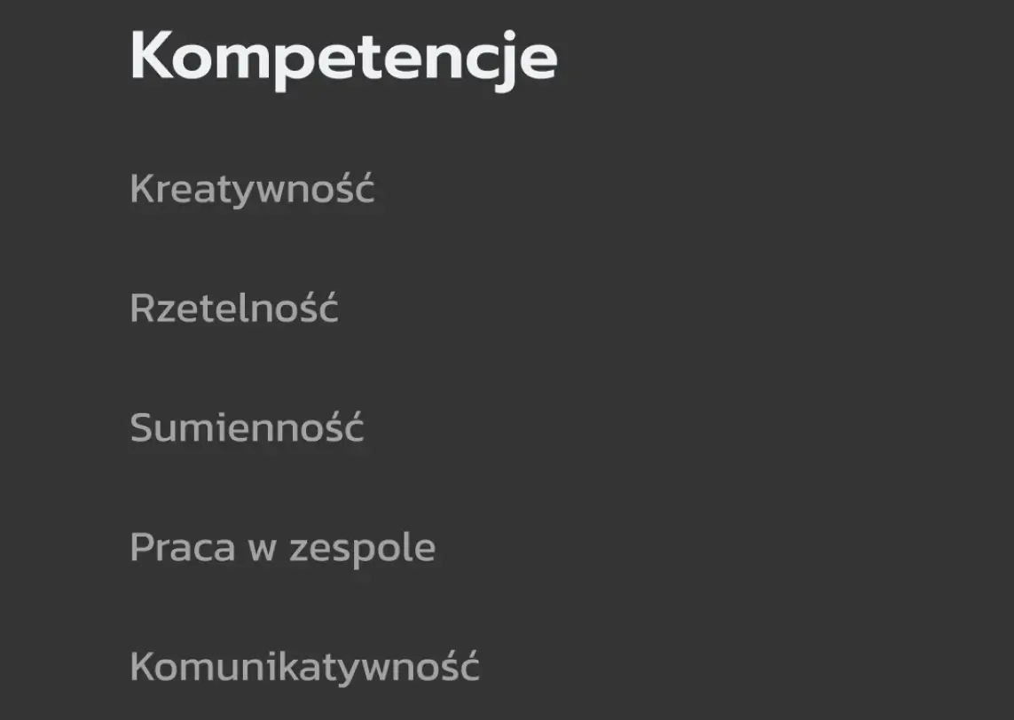 CV Stażysty - sekcja  " Kompetencje"