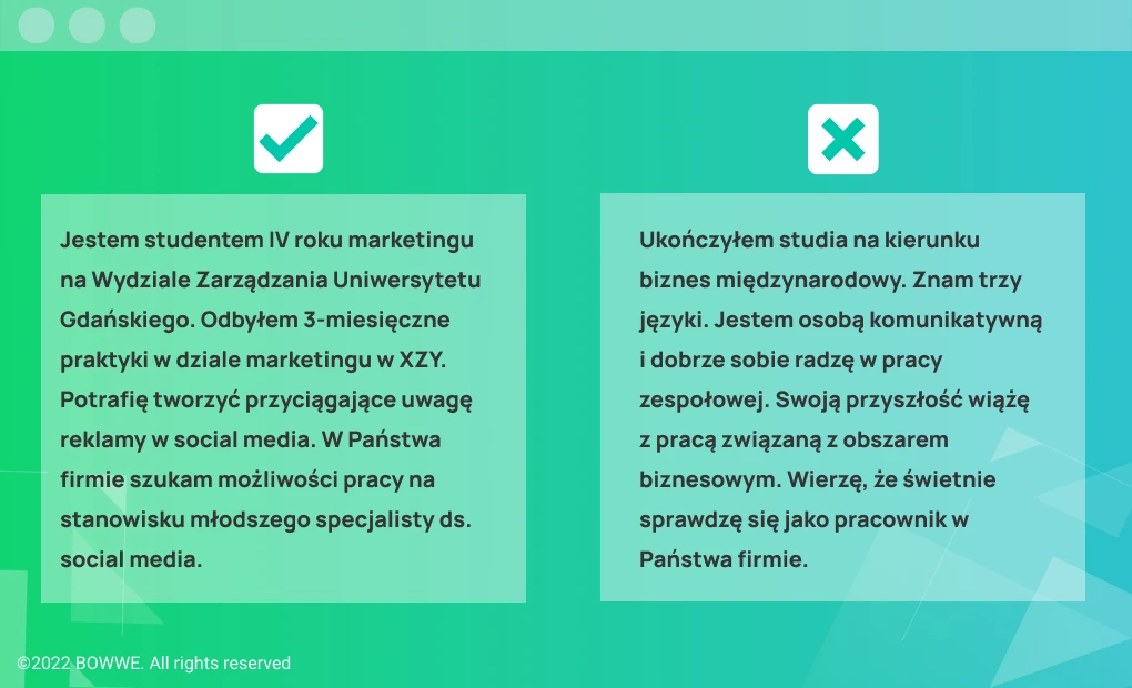 Do&Dont's - Cel zawodowy, CV Stażysty