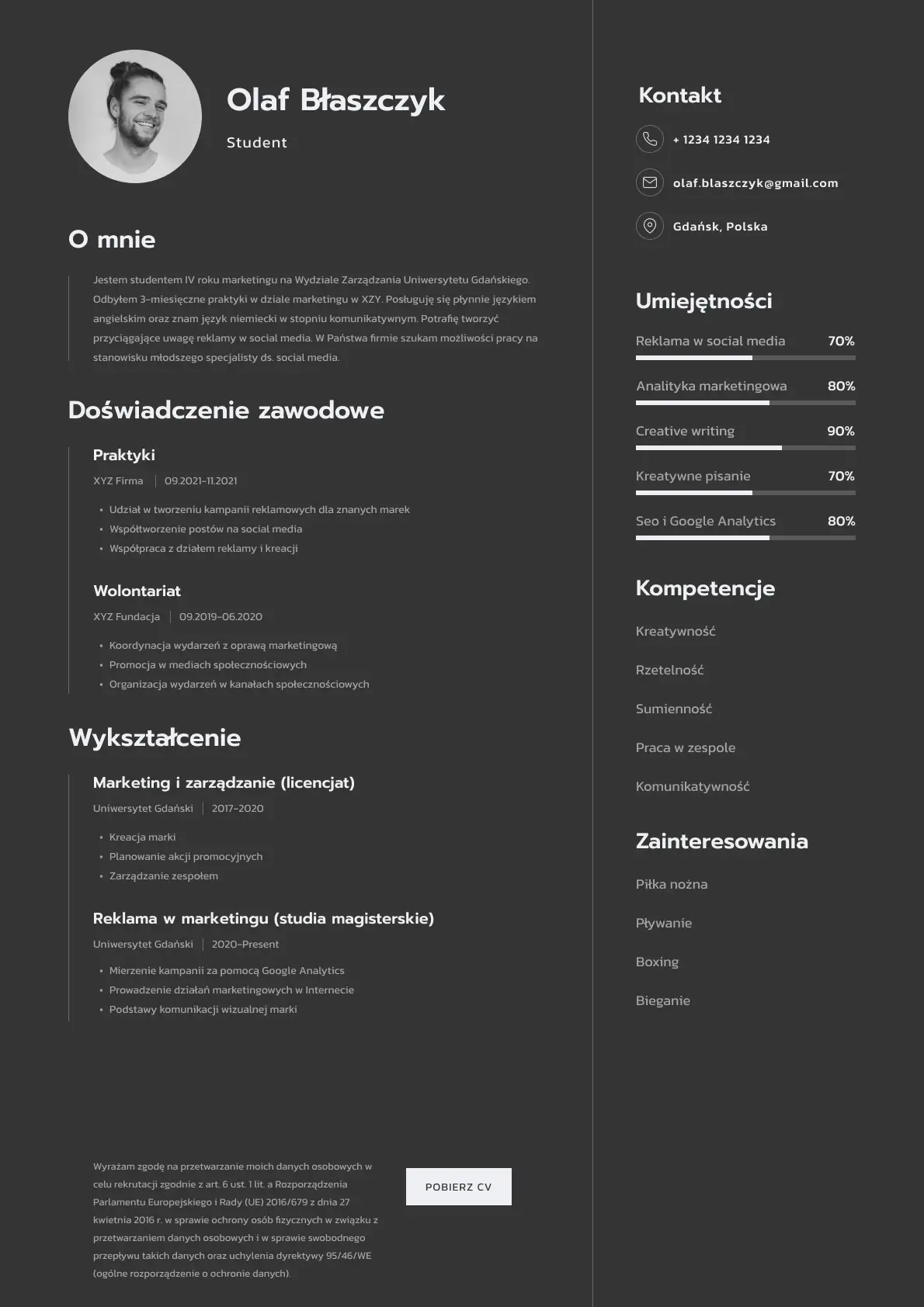CV Stażysty - przykład