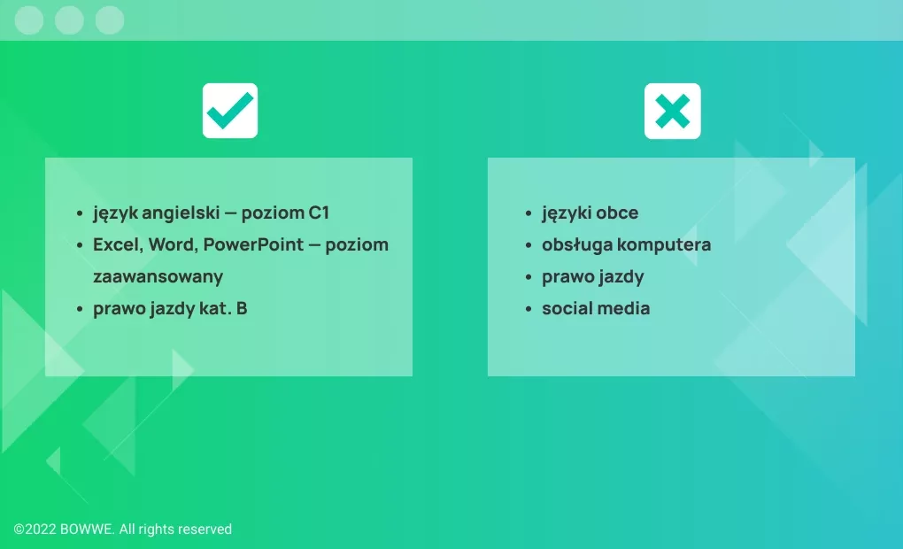 Do&Dont's - Umiejętności, CV Stażysty