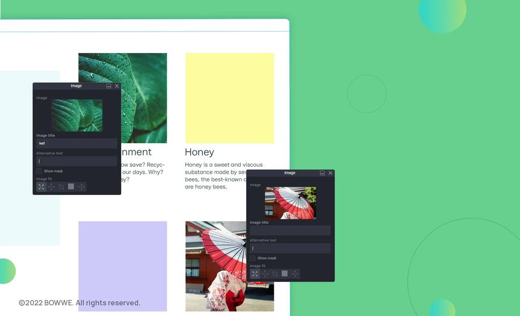 A fragment of a browser window with four images and a widget through which you can see adding graphics.