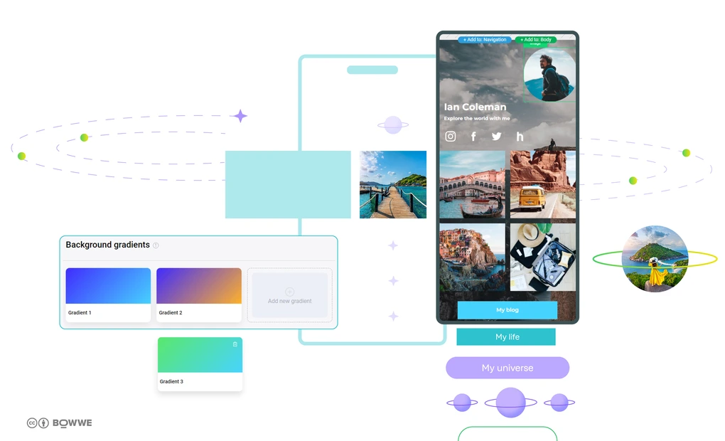 Plantilla de Micro Página con galería, botones y UI Kit.