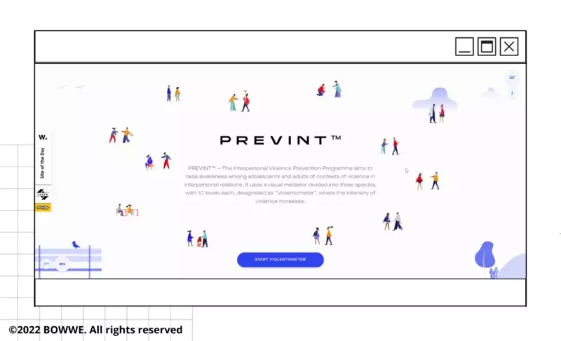 Gif montrant le défilement horizontal sur prevint.pt