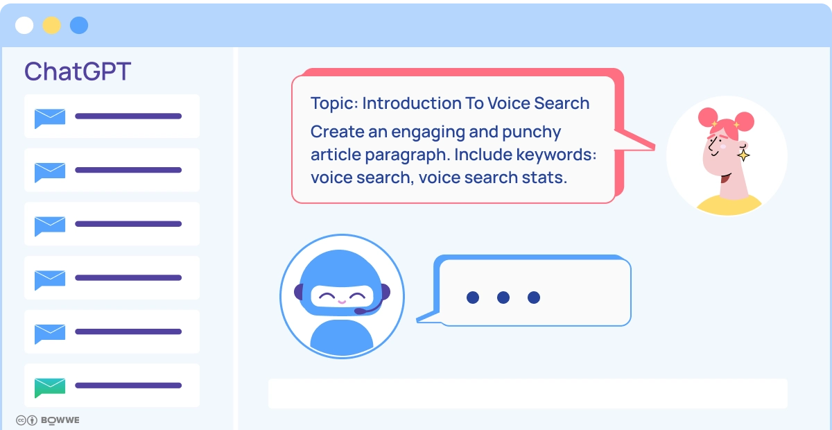 A chat window where on one side is a window with a robot on the other with a girl. 