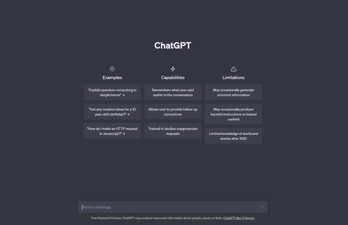 Screenshot of ChatGPT dashboard 