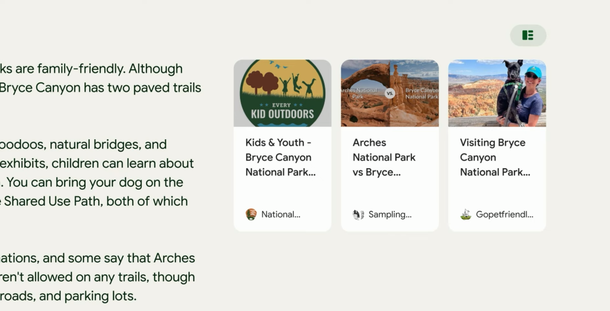 A fragment of a search result on a green background with sources given in the form of a visual card