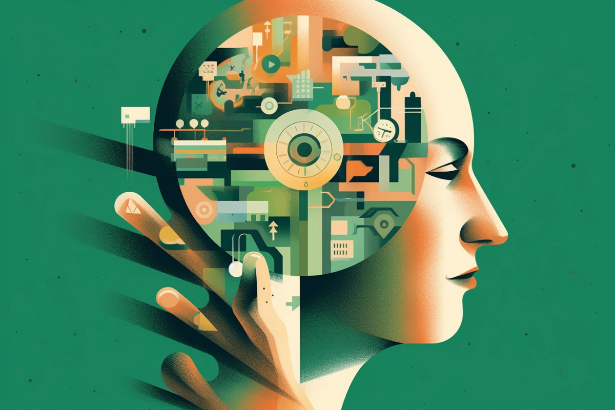  Profile of a person with a compass on a green background 