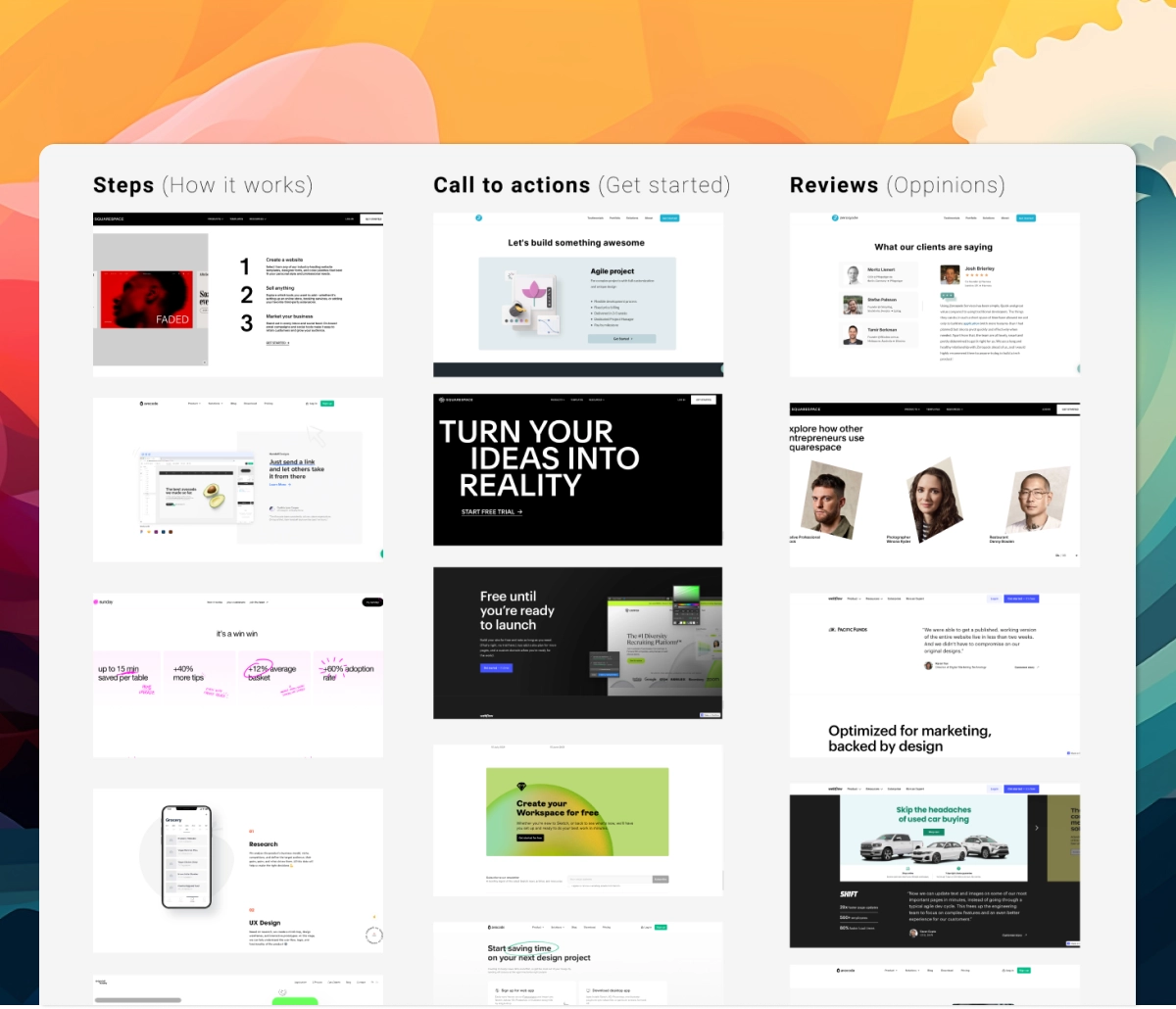 Frame with various screenshot of websites 