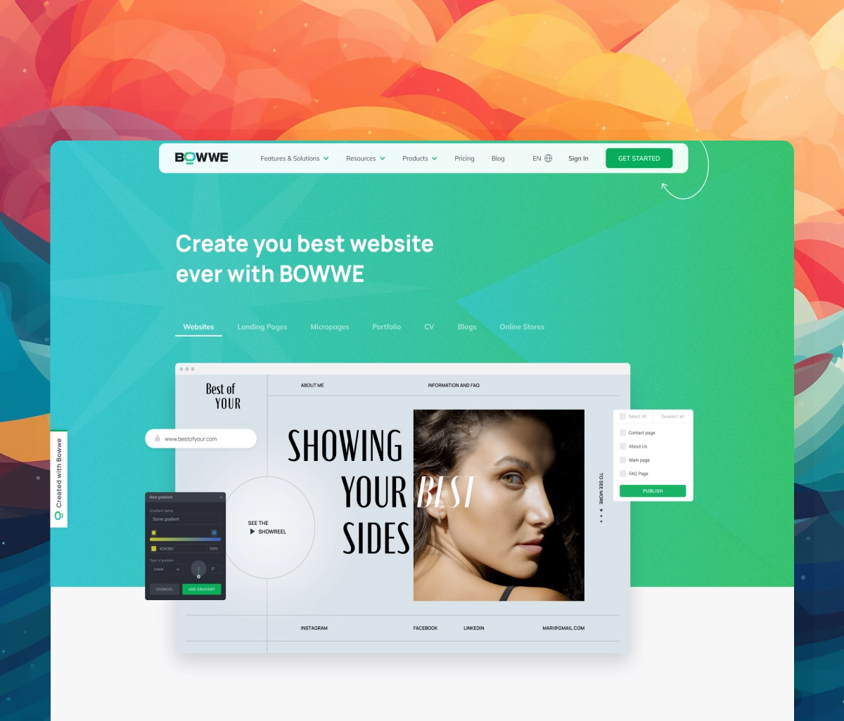 Website with graphic of website banner with photo of women