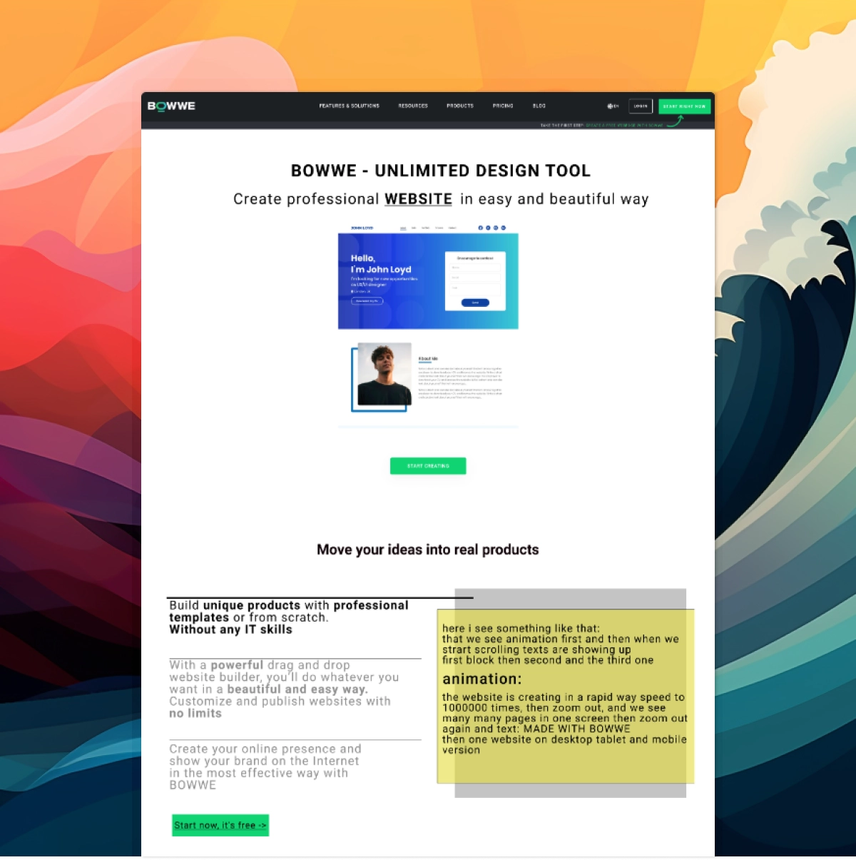 Basic mockup of website 