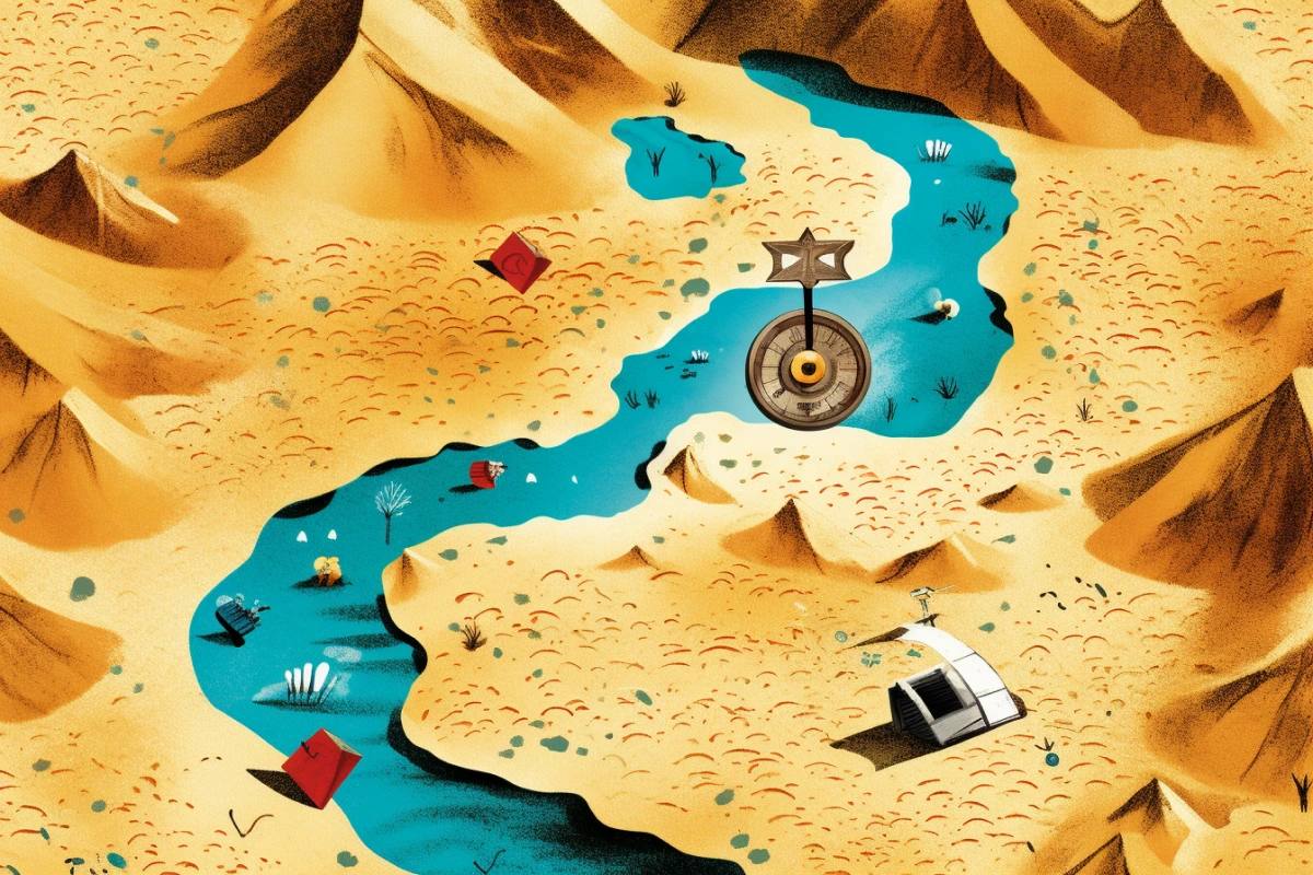 Treasure map half buried in the sand