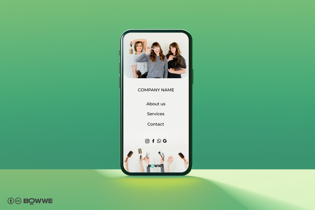 Standing mobile phone with Micro Page for hairdresser on screen
