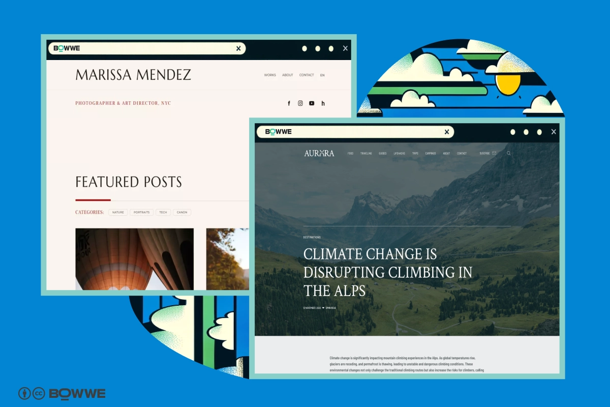 Dwa okna przeglądarki z szablonami blogów