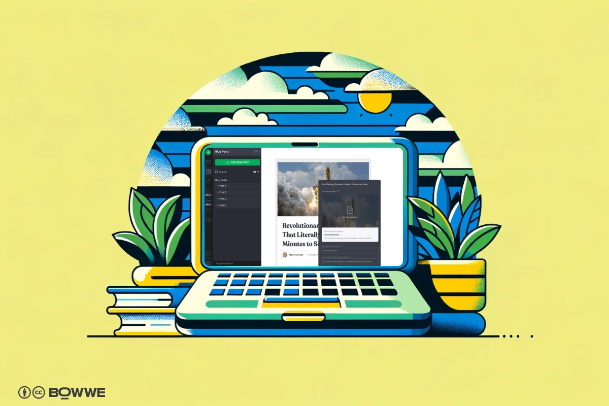 Laptop z widokiem kreatora z blog postem