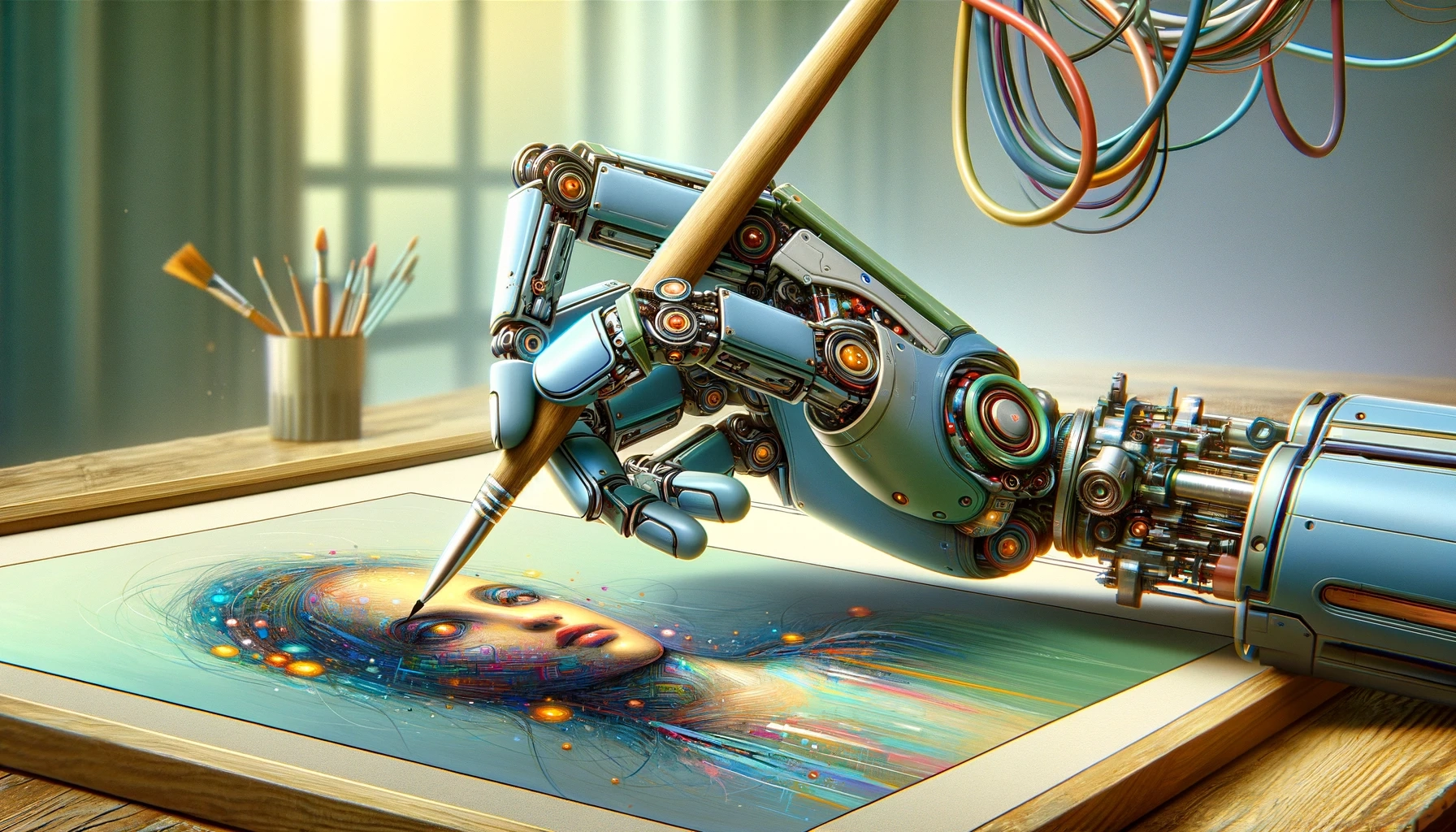 Main de robot dessinant une photo d'une personne