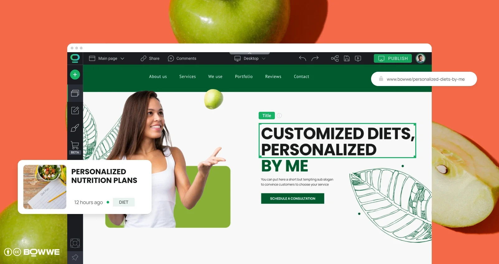 editing of dietitian website template in BOWWE Website Builder