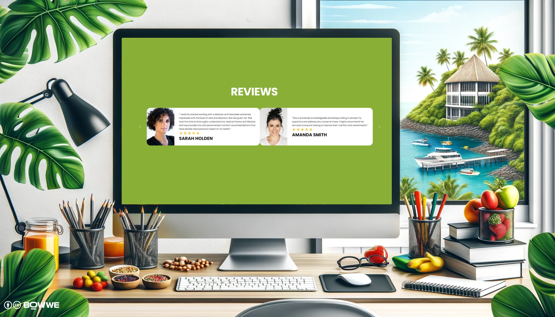 monitor with dietitian website template with section "Reviews"