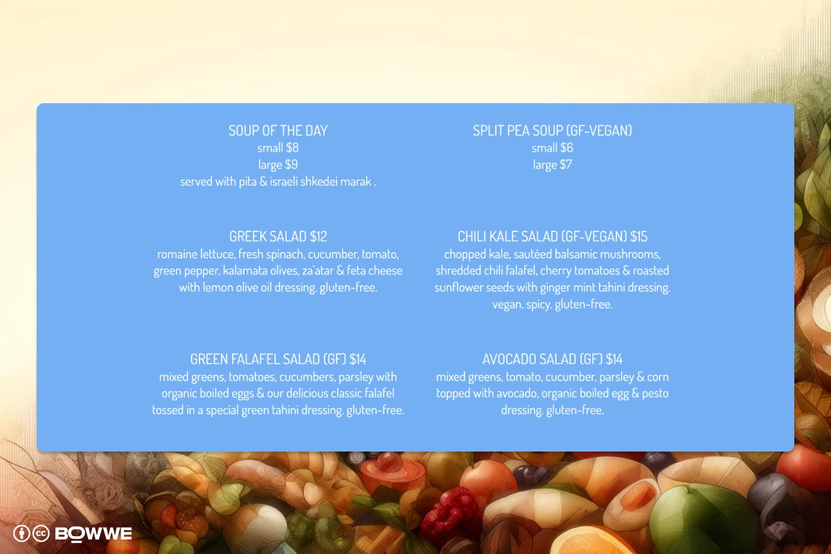 Screenshot from restaurant menu - Nish Nush NYC